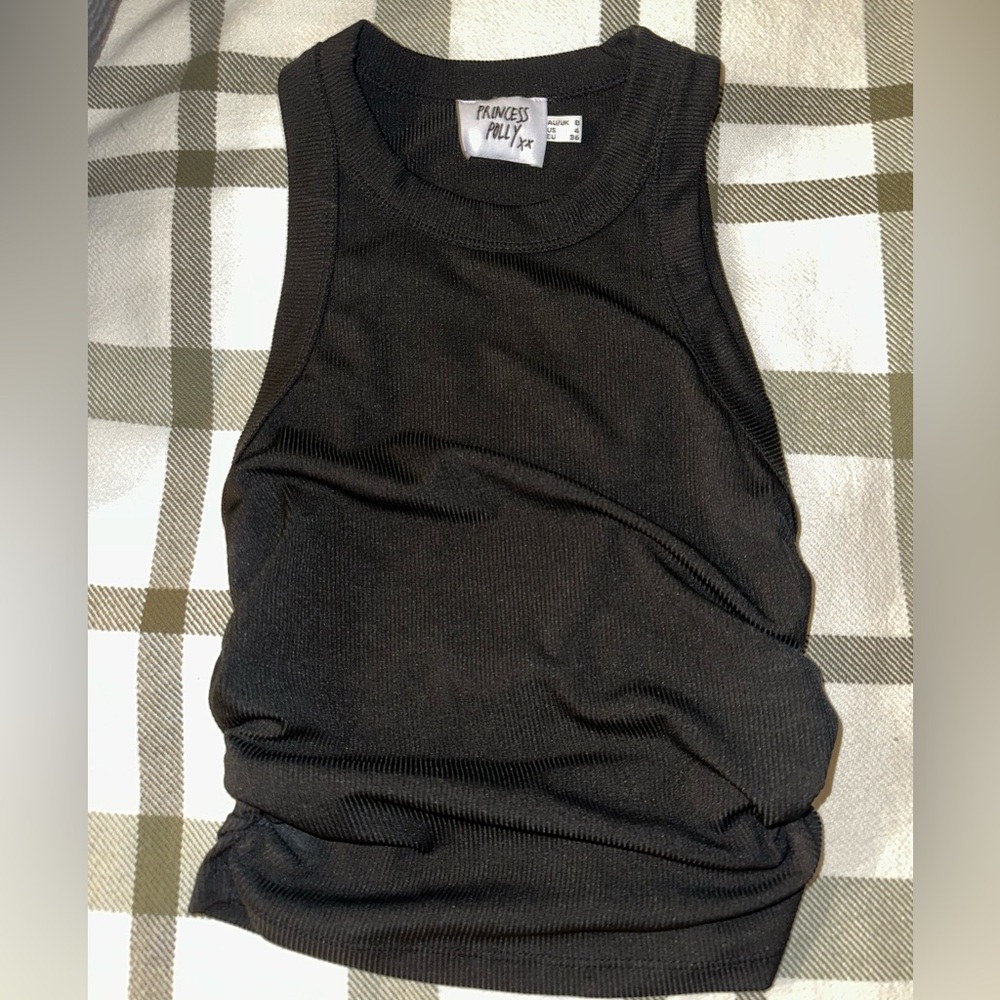 Princess Polly Black Ribbed Crewneck Tank